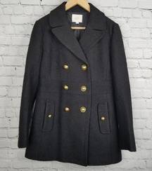 Wool Boucle Peacoat Double Breasted Classic Mid Length  Size 4 Black