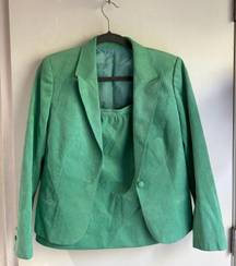Aqua Green Suede Two Piece Suit Set