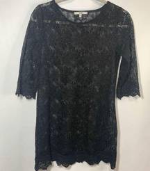 Papaya Half Sleeve Black Floral Lace Swim Cover Up Size Medium