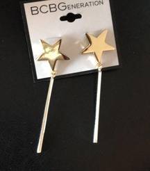 New BCBG Gold Star & Silver Dangling Bar Earrings