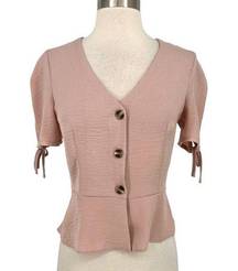 Topshop Peplum Puff Sleeve Top Blush Pink Size 2