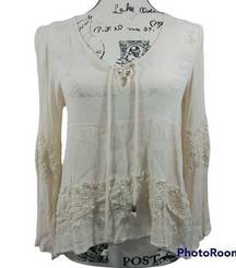 Clover & Scout Cream Lace Bohemian Tie Front Top M