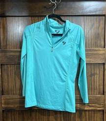 Aubrion Teal Polyester Long Sleeve Quarter Zip Athletic Pullover Shirt Size M