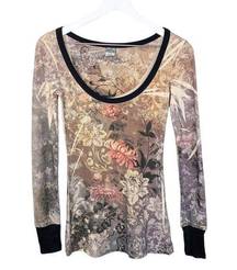 Daytrip Vintage  Y2K 2000s Grunge Long Sleeve Floral Print Graphic Tee Size Small