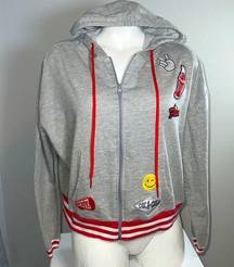 Coca Cola Womens Gray Flavor Drink Emoticon Zip Up Hoodie M