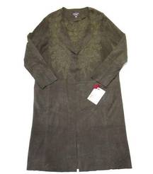 NWT  Johnny Was Antonia Suede Open Coat in Olive Floral Embroidered Leather S