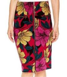 Worthington Floral Zippered Midi Pencil Skirt Size 14P