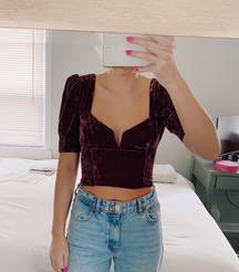 Forever 21 Velvet Puff Sleeve Crop Top