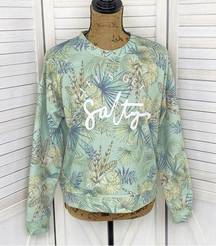 Body Glove Let’s Get Salty Tropical Print Shirt Green Small Crop Sweatshirt