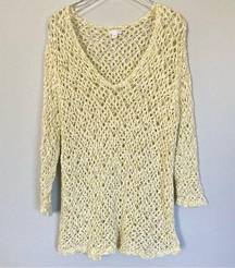 J Jill Tunic Top Large Crochet Open Knit Beach Coastal Coverup Textured Cotton