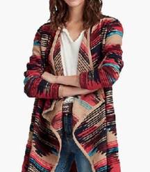 Lucky Brand NEW  boho chic oversized Cardigan red and navy blue  Aztec Print Sz M