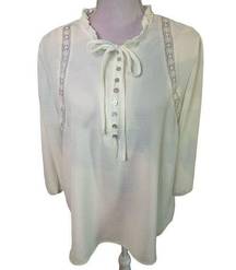 NWT Como Black Vintage style white blouse Sz L