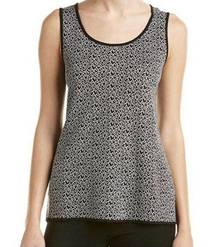 St. John  NWT Knit Heart Print Black & White Sleeveless Tank Top Wool Blend Large