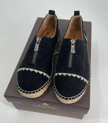 Eva Suede Zip Up Black Suede Espadrille Flat