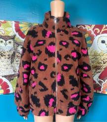 Strut & Bolt Pink Brown Leopard Fleece Coat Medium