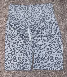 Grey/Blue Cheetah Print High Waisted Scrunch-Butt Workout Biker Shorts Bodycon M