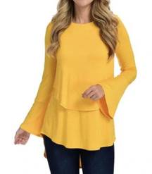 Kate & Mallory Stretch Knit Long Bell Sleeve Tiered Tunic in Yellow, Size M​​​
