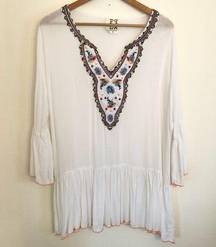 Beaded embroidered Boho Tunic/dress bell sleeves M