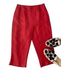 LONGCHAMP Linen High Rise Cropped Pants Red Size 36 NWT