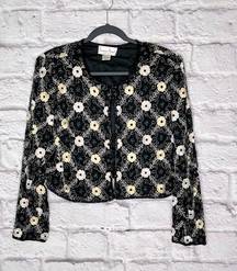 Laurence Kazar vintage 100% silk beaded floral jacket size XLP