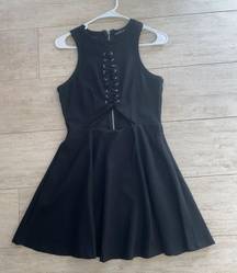 NWOT Cutout Lace Up Black Flare Dress Medium/ 10