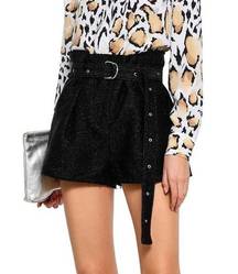 IRO Chopan Metallic High Rise Tweed Belted Paperbag Shorts in Black