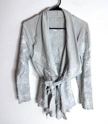 Caite Small Light Ash Blue Grey Embroidered Boho Belted 'Eva' Jacket