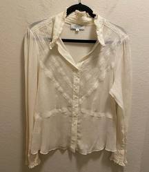 Emanuel Ungaro Vintage Victorian Style Silk Blend Button Down Blouse Size 16