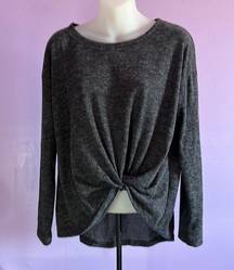 RAGS & Couture Long Sleeve Gathered Front Scoop Neck Black Sweater Size XL