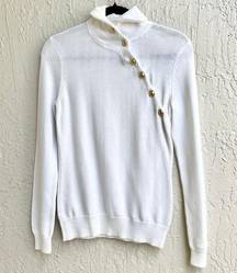 Lilly Pulitzer Cotton Asymmetrical Button Turtleneck Sweater White Women's Small