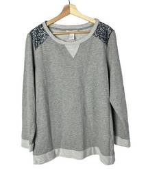 Design History Gray Round Neck Sequin Sweatshirt 1X