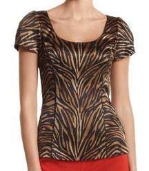 White House | Black Market WHBM Tiger Animal Print Stretch Silk Top Size 2