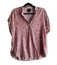 W5 Pink Floral Print Blouse Top Lightweight Spring Office - Large