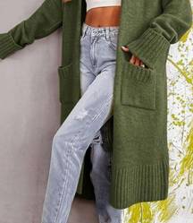 Army Green Oversized Cardigan Duster Coat With Pockets