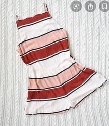 Kendall + Kylie Scalloped stripe romper white peach and red