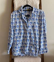 blue & white signature monkey print button down shirt