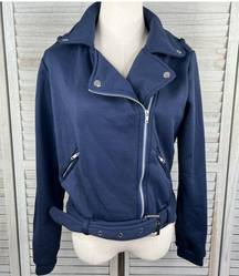 "Serena" Moto Jacket Cropped Navy Blue-Large