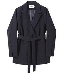 Petite Turn-Down Collar Tie Up  Blazer with Belt