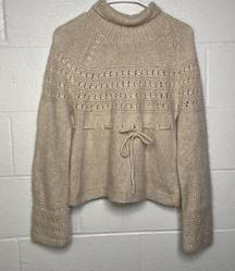 5/48 Saks Fifth Avenue Womens Angora Silk Sweater Size Medium Oatmeal Mock Neck