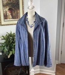 Rib Weave Blue Striped Collared Jacket Women's 20 Long Sleeve