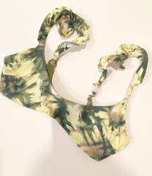 Aerie Green & Yellow Tie dye Ruffle Bikini Top Size small