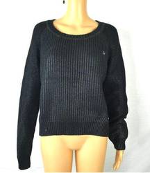 True Religion Coated Waxed Pullover Sweater Ribbed Horseshoe Icon Logo Black Sm