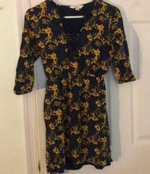Floral Blue & Yellow Office Dress