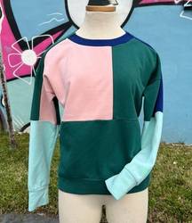 Adidas  Originals ID Glory Color Block Green Pink Blue Crwneck Sweatshirt  Size S