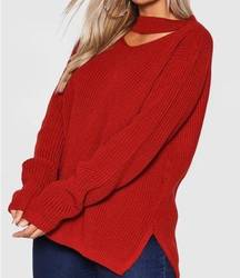 16 // Boohoo NWT Rust Choker Side Split Sweater