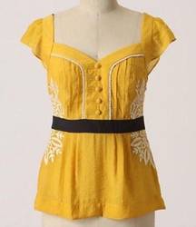 Anthropologie Floreat  • Mustard Marigold Yellow Embroidered Blouse