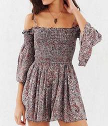 Urban Outfitters Ecote Lula Off-The-Shoulder Smocked Romper Womens Size M