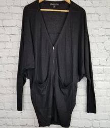 Elizabeth & James Long Cardigan Small Womens Dolman Sleeve Zip Pockets Black