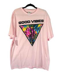 Delta  Pale Pink Good Vibes Graphic Short Sleeve Lightweight T-Shirt Women Sz XL