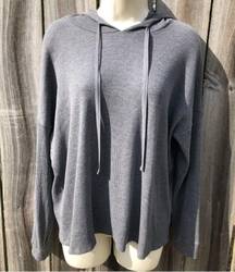 Eileen Fisher Large Gray Cozy Waffle Knit Hooded Top Hoodie Sweater Drawstring